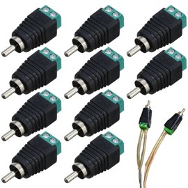 RLMVGBX Phono RCA Male Plug to AV Screw Terminal Audio Video Connector Speaker Wire to Subwoofer Adapter, Solder free RCA Male to Speaker Wire, 10PCs, Green