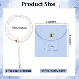 SXoonKing 16Pcs Bridesmaid Proposal Gifts, 8 Set Pearl Bracelets with Velvet Jewelry Bags, Bridesmaid Bracelet & Jewelry Pouch, Bachelorette Gifts for Bridesmaids Bridal Shower Favors (Blue)
