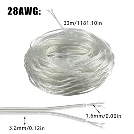 ZoZoMaiy 30 m PVC Flexible Cable Transparent 2-Core Power Cable Transparent PVC Flexible Cable Transparent Electric Cable Flat Outer Diameter 1.6 x 3.2 mm for Household Appliances with Low Power