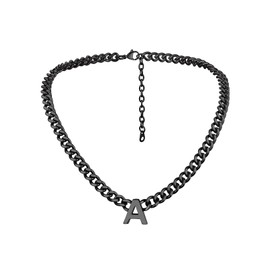 Bandmax Black A Necklace Choker Chain for Men Women 7MM Cuban Choker Necklace with Letter A Initial Pendant Necklace for Husband Son Friend Boyfriend Birthday Gift