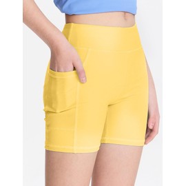 DEVOROPA Girls 5" Spandex Volleyball Bike Shorts Youth Athletic Gymnastics Cheer Dance Shorts Kids Yoga Compression Sports Shorts with Pocket Yellow XL
