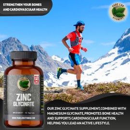 Pure Lab Vitamins Pure Lab Vitamins - Zinc Glycinate, 150 Capsules - Vegan Zinc Mineral Supplement - Amino Acid Salt for Hair Nail and Skin Vitamins - Zinc Supplement for Men & Women-Immune System Support-Zinc Capsules