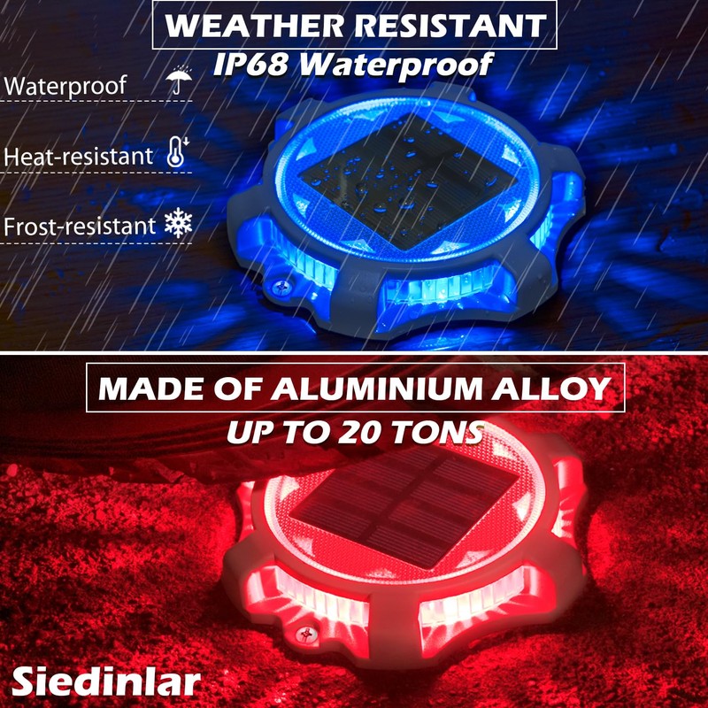 SIEDiNLAR Solar Deck Lights Outdoor 2 Modes LED Driveway Markers
