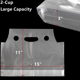 DEAYOU 200 PCS Handle Drinking Poly Bag, Clear Plastic Drink Packaging Bag for Delivery, 15" L x 11" H Hanging Hole Cup Carrier Container with Handle for Take Out, Beverage, Hold 2 Cup, 33 OZ of Each