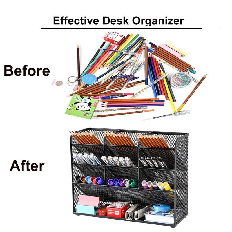 Marbrasse Mesh Desk Organizer, Multi-Functional Pen Holder, Desktop Stationary Organizer,