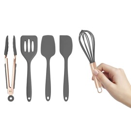 Cook With Color Set of Five Gray and Rose Gold Silicone Mini Kitchen Utensil Set