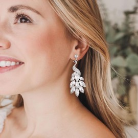 EVER FAITH Bridal Peacock Dangle Earrings Austrian Crystal - Silver-Tone Clear