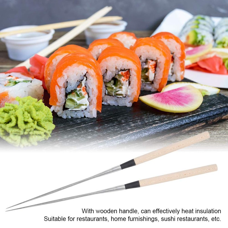 Sushi Chopsticks, 12in Long Stainless Steel Japanese Chopsticks with Wood