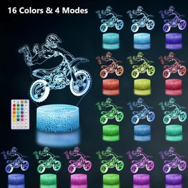 Yzddsi Motorcycle Night Light for Kids - 3D Illusion Night Lamp, 16 Colors Changing with Remote Control,with timed Shutdown Function, Kids Room Decor, Toys Gifts for Children Boys Girls