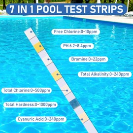 Pool Test Strips - Pack of 150 7-in-1 Test Strips Pool pH and Chlorine Water Test Strips Accurate and Easy to Test PH, Bromine, Free Chlorine, Total Alkalinity, Total Chlorine, Total Hardness,
