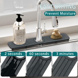 Drying Stone Faucet Mat for Kitchen Sink, Diatomite Faucet Handle Drip Catcher Tray Mat, Sink Splash Guard for Bathroom Counter, Super Absorbent, Prevents Moisture Buildup