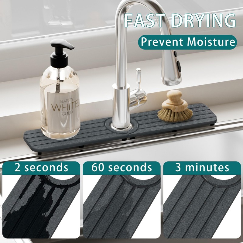 Drying Stone Faucet Mat for Kitchen Sink, Diatomite Faucet Handle