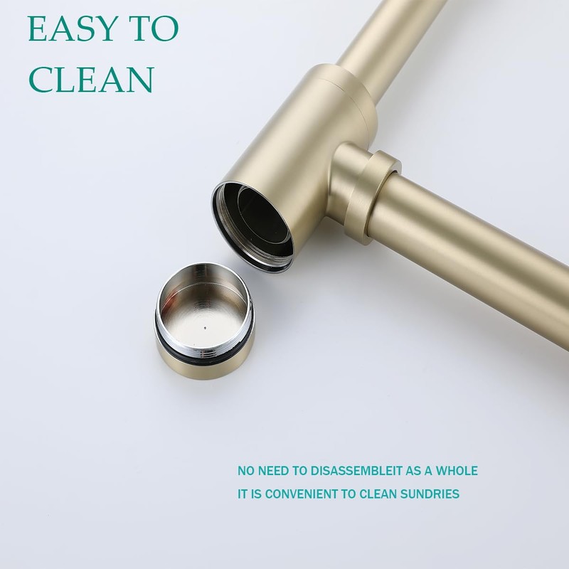 SEABEFORE Brass Round Bottle P-Trap with Pop Up Drain Stopper