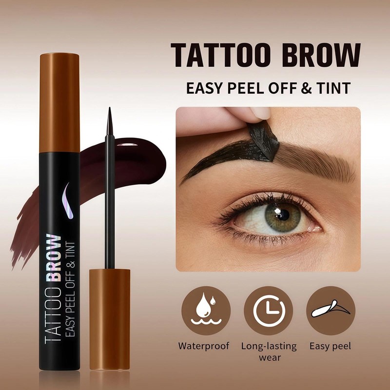 Peel Off Eyebrow Tint Dark Brown, Long Lasting Tattoo Brow