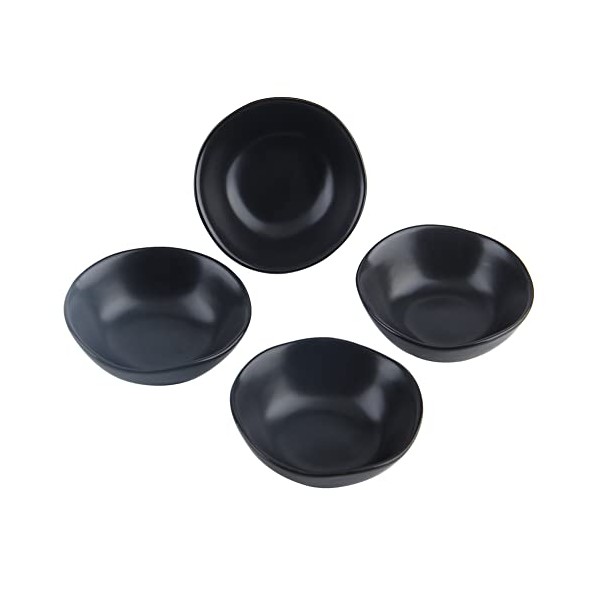 Matte Ceramic Dipping Sauce Dishes,Black Sushi Soy Sauce Dipping Bowls Appetizer Plates with Irregular Edge Side Dish for Kitchen Home Housewarming