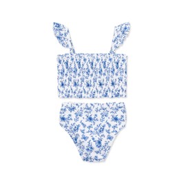 Little Me Clothes for Baby Girls' Blue Floral Swimsuit, Blue/Bright White, 2 Toddler