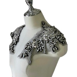 JRYYR 1 Pair of Handmade Rhinestone Appliques, 26.5 * 18cm DIY Clothing appliqué Patches, Sewing Beaded appliqué for Wedding Dress Apparel Accessories (Black and White)