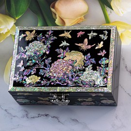 BinNADA Colorful Floral Mother of Pearl shell Wood Jewelry Box for women Jewelry Holder seashell Unique jewelry ring organizer Earring Necklace box