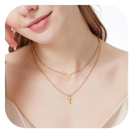 Milreason Gold Cross Necklace for Women Initial b Necklaces for Women –Dainty Layered Jewelry Set, 18k Gold Plated Jewelry Name Pendant Faith Christian Gift for Friend Women’s Layering choker Chain