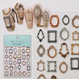 CESTSIREN Vintage Frame Nail Art Stickers, Embossed Nail Decals,Self-Adhesive, Nail Accessories for Women, Nail Decorations