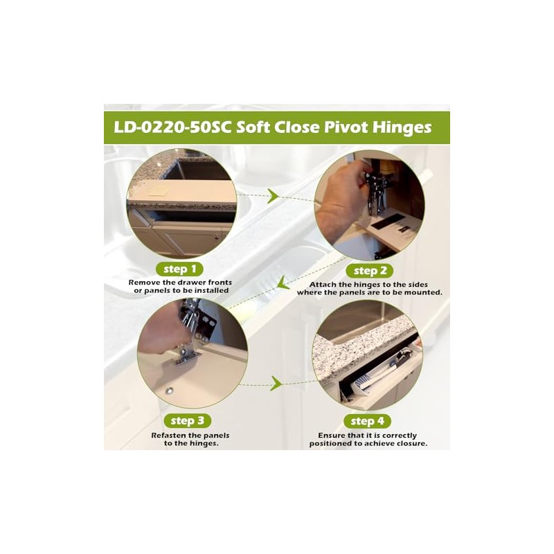 LD-0220-50SC Soft Close Pivot Hinges Pair of Self Closing Cabinet