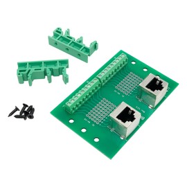 Jienk RJ45 8P8C DIN Rail Mount Ethernet Connector Breakout Board, Two Way RJ45 Vertical Jack Terminal Block Connector with C45 DIN Rail Clips