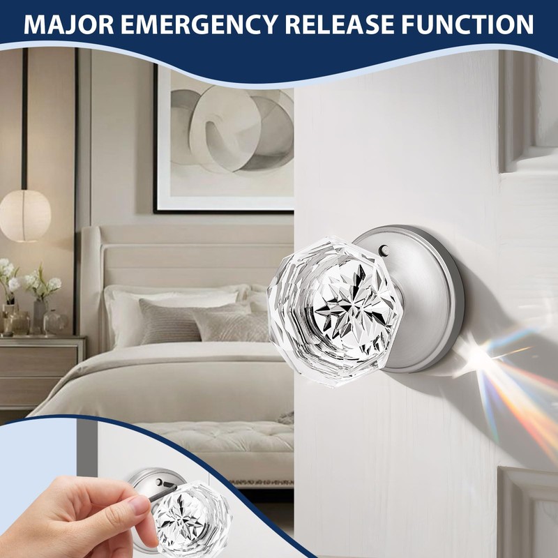 Orger 3 Pack Diamond Glass Door Knobs, Crystal Privacy Door