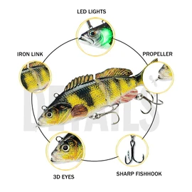 Robotic Swimming Lure,ODS Electric Fishing Lure 4 Segment Jointed Swimbait USB Rechargeable Robotic Lure for Bass Trout Pike