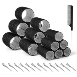 Romon Lockenwickler Locken Set, 31 Stück Schwarze Lockenwickler Set, Selbsthaftend Hair Rollers 40mm 30mm 20mm mit 12 Stücke Haarspangen Groß Hitzefreie Haarwickler für Lange Medoum und Kurze Haare