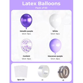 Purple and White Balloons,12Inch 60pcs Pastel Purple Balloons with Confetti Balloons,Lavender Lilac Balloons for Mother's Day/Birthday/Baby Shower/Graduation/Wedding Decorations
