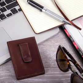 Mens Minimalist Money Clip Bifold ID Wallet Credit Card Holder Italian Leather