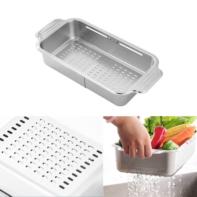Over The Sink Colander Strainer Basket, 304 Stainless Steel Extendable
