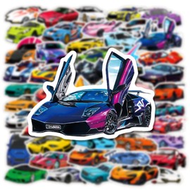 50PCS Car Stickers for Kids,Racing Car Stickers, Sports Car Stickers, Color Waterproof Stickers, Stickers Suitable for Water Bottles, Laptops, Skateboard, Luggage Stickers Cool Stickers (Colourful)