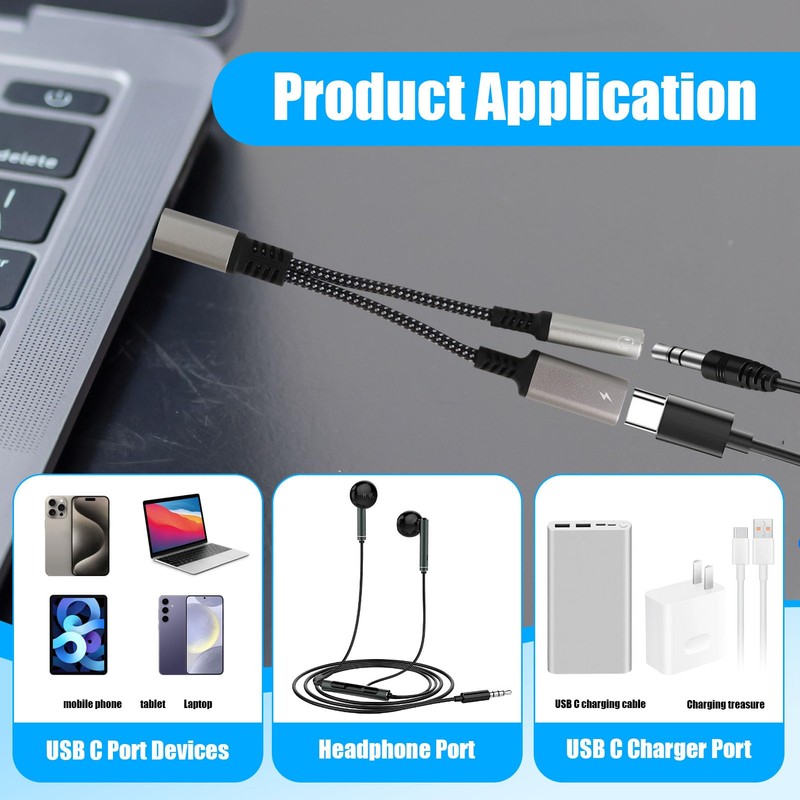 USB C to 3.5 mm Jack Adapter with DAC Chip,