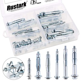 Rustark 42-Pcs 6 Sizes Heavy Duty Zinc Plated Steel Molly Bolt Hollow Drive Hollow Wall Anchor Screws Assortment Kit for Drywall Sheetrock