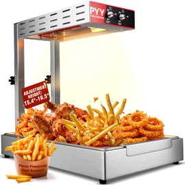 PYY French Fry Warmer - 500W Commercial Food Heat Lamp Fry Dump Station Chip Warmer Food Warmer Adjustable Height 15.4"-18.5" Temp 86°F-156°F Countertop Freestanding Food Truck Restaurant Buffet