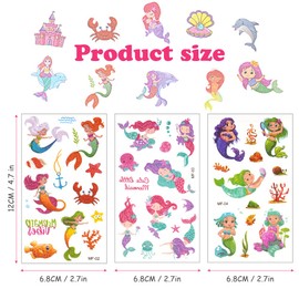 AOOWU Glitter Tattoo Set Children, 10 Sheets Mermaid Glitter Tattoos Girls, Waterproof Children's Tattoo Stickers Boy, Temporary Children's Tattoos for Party Decoration Gifts Party Bags Children's