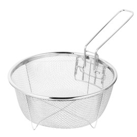 DOITOOL Stainless Steel Deep Fry Basket Round Wire Mesh French Chip Frying Serving Food Presentation Tableware with Folding Handles for Kitchen Frying Pasta Spaghetti Round