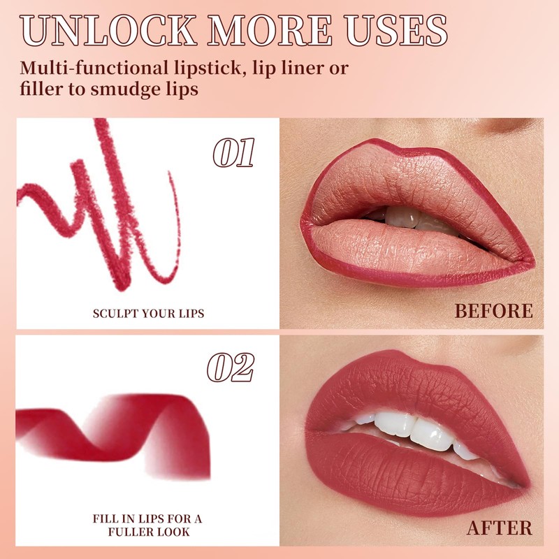 Mrettick 6PCS Matte Lippenstift Crayon Lip Liner Bleistift für Frauen,