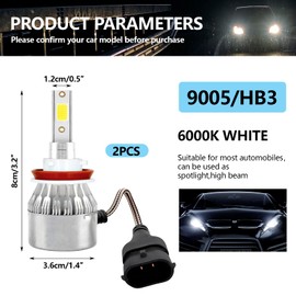 PLALEI 2 PCS 9005/HB3 Car LED Light, 3800LM 6000K Waterproof Car C6 Fog Light High and Low Beam Bulb Replacement,Universal Plug & Play Bulb Lighting Car Accessories (White)