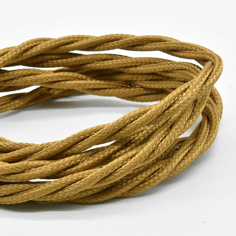 3 m Textile Cable Gold Twisted 3 x 0.75 mm²