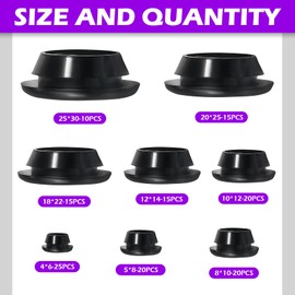 Swpeet 140Pcs Black Rubber Grommet Assortment Kit, 8 Sizes Eyelet Ring Gasket, Single Sided Round Firewall Hole Plugs Approx 2/13" 1/5" 5/16" 3/8" 1/2" 3/4" 13/16" 1" Drill Hole for Wiring, Boat