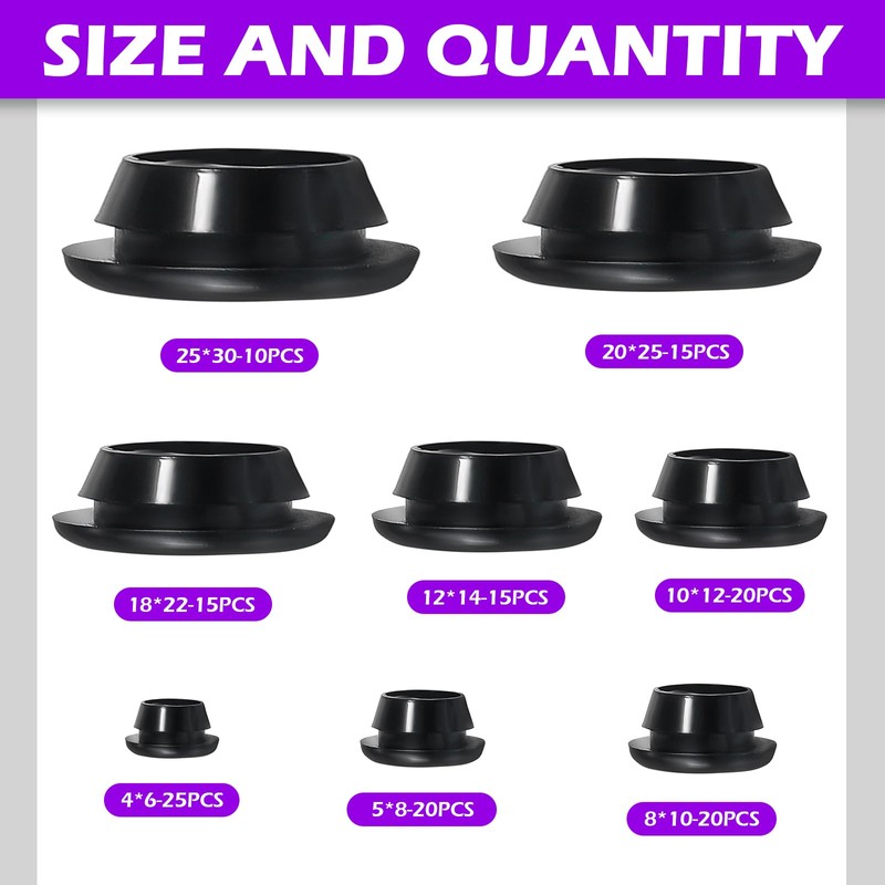 Swpeet 140Pcs Black Rubber Grommet Assortment Kit, 8 Sizes Eyelet