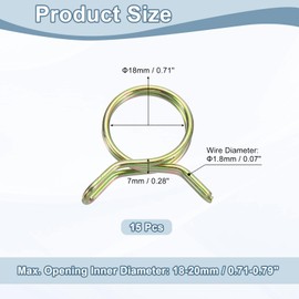 uxcell 15Pcs Double Wire Spring Hose Clamps, 18mm Inner Dia Fit 18-20mm OD Hose Fuel Line Silicone Tube Clips, Color Zinc