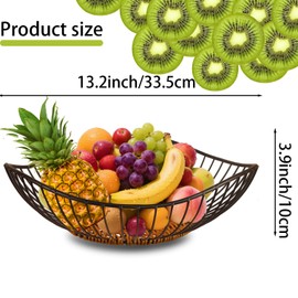 Vine Woven Iron Fruit Plate,Metal Wire Fruit Basket, Black Fruit Bowl for Kitchen Counter, Snack Storage Basket, Vegetable Drain Basket, Home Decor Centerpiece, Fruit Holder Stand (13.1 x 3.93 Inches)