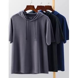 Liberty Pro 3 Pack: Men's Lightweight Short Sleeve Workout Hoodies, Athletic Dry Fit Hooded T Shirts for Gym Running (Set 1, Large)