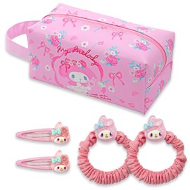 Cartoon Cosmetics Makeup Bag with 2 Hairpins and 2 Hair Ties Travel Bag Kawaii Hair Clips Hair Bands for Girls Women Hair Accessoaries