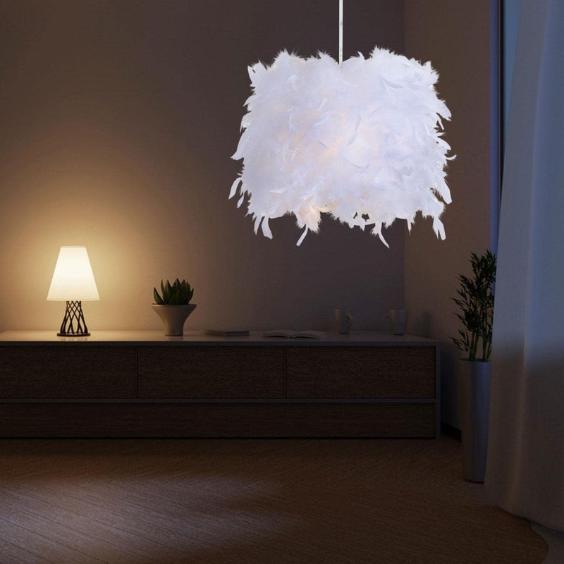 Fenteer Decorative Feather Lampshade Lighting Accessories Pendant Lampshade for Table
