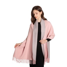 MOWEN Cashmere Scarf Women Oversized Pashmina Large Warm Scarves Wraps 2-Tone Solid Colour for Autumn Winter 70 x 200 cm, pink