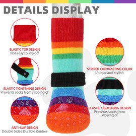 KOOLTAIL Anti Slip Dog Socks for Hardwood Floors to Prevent Licking Paws with Grippers, 2 Pairs Paw Protector, Double Sides Stripe Dog Shoes Toe Grips for Small Medium Large Senior Dogs SM